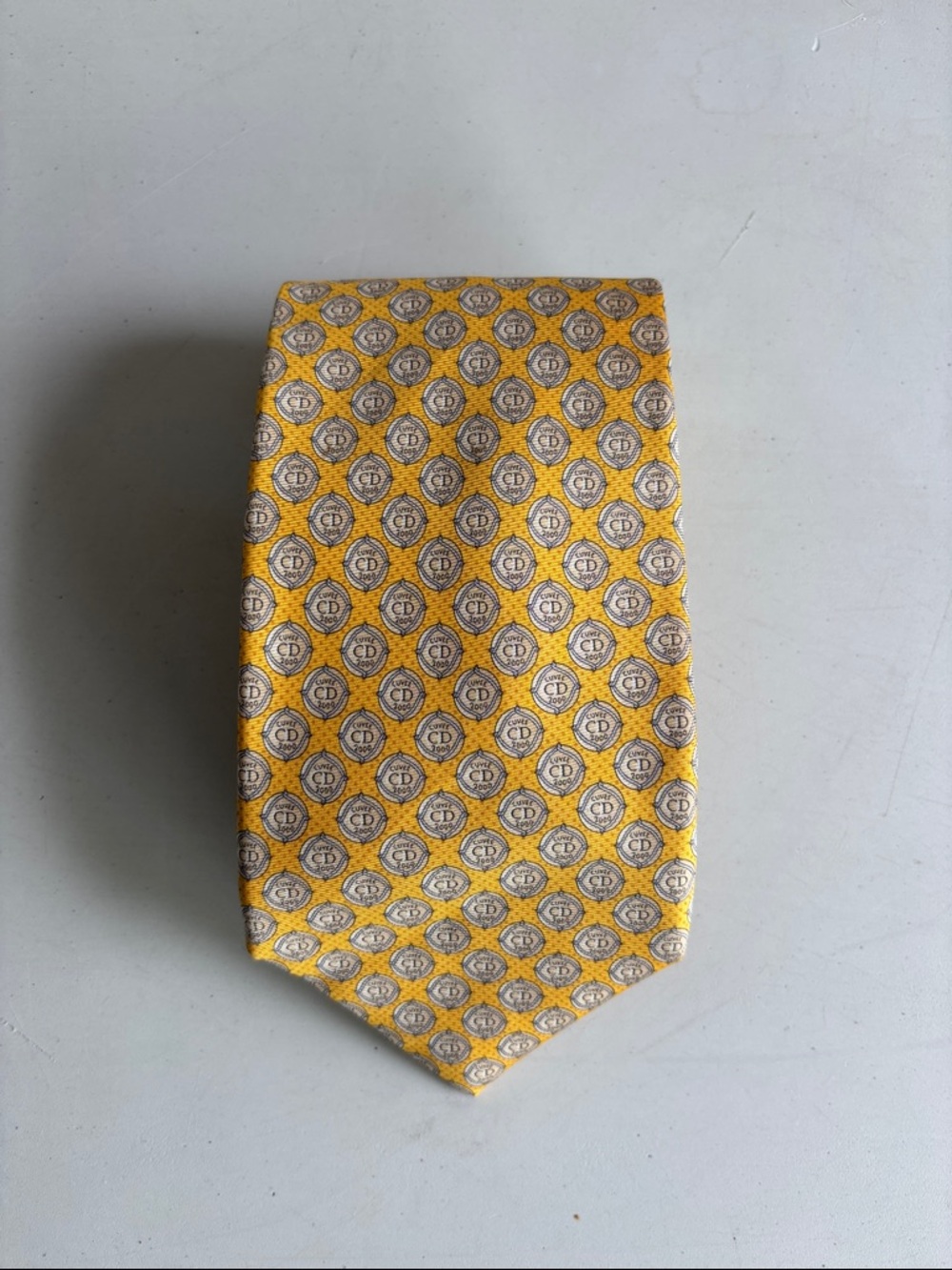 Dior Yellow and Gray Silk Tie with CD Medallion Pattern
